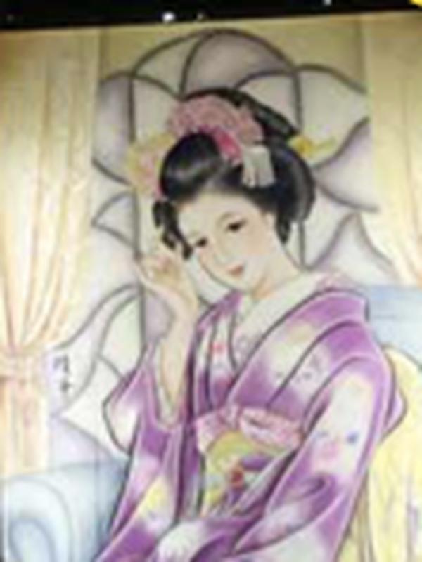 Edouro painted lantern featuring a woman in yukata, 1